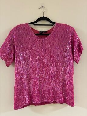 Vintage Royal Feelings 100% Pure Silk Pink Sequin Top Y2K Glam Party Size Medium